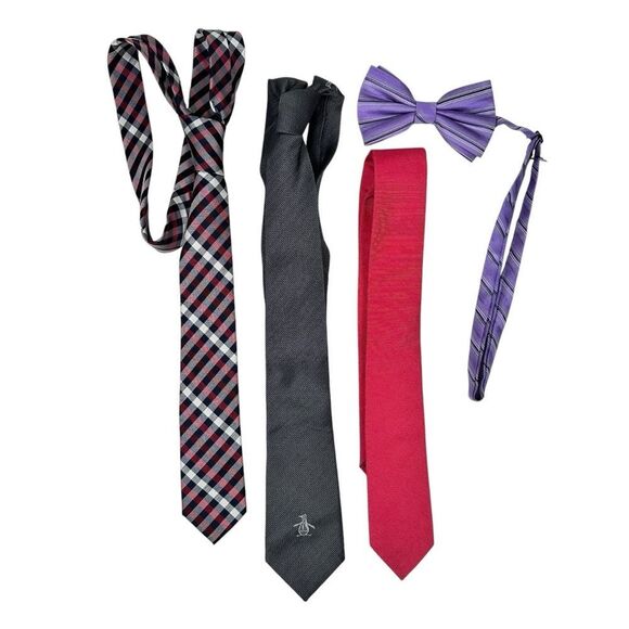 Lot Of 3 Original Penguin Munsingwear Neck Ties Men Skinny Slim Silk 1 Bow Tie - Picture 1 of 4